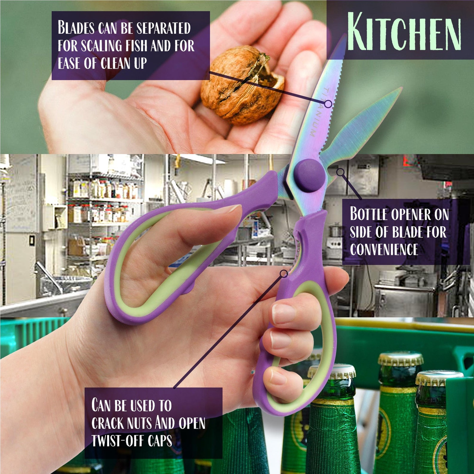 BambooMN Ultimate Scissor Set - 5 Piece Kitchen & Craft Shears, Titanium Blades, Soft Grip Handles