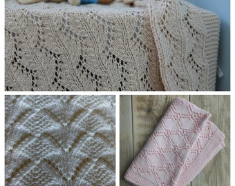Knitting Patterns for three baby blankets - Lace Knitting Pattern - Hand Knitted Baby Blanket - PDF Pattern - Instant Download