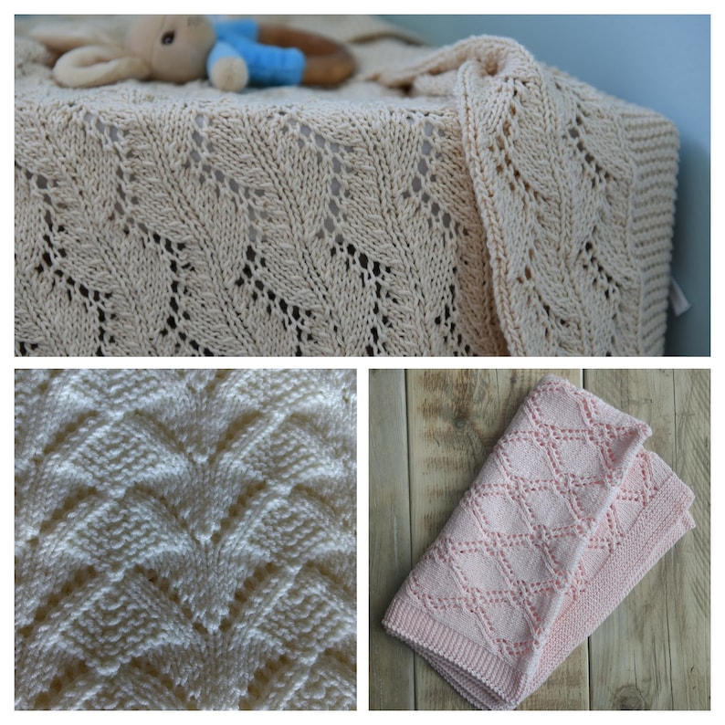Knitting Patterns For Three Baby Blankets Lace Knitting Etsy