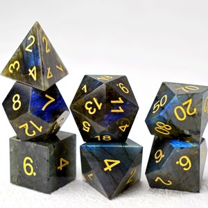 Labradorite Dice Set, RPG or Tabletop Game, Wizard Dice, Gemstone Dice, Dungeon and Dragon Dice, DND Sharp Edge Dice, D&D Dice, Dice Rocks