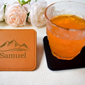 Personalized Couple Name Engagement Coasters, Custom Engraved Leather Family Coasters, Beverage Coasters, Wedding & Bridal Party Supply