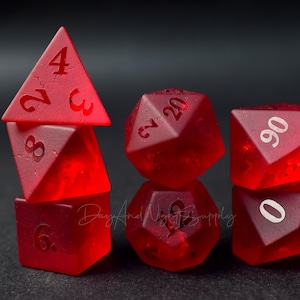 Raised Light Blue Blast Glass Dice, Red Dungeon And Dragon Dice Set, D&D Dice, Frosted Lightning Zircon, RPG, Tabletop Dice, Dice Rock
