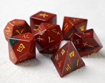 Red Jasper Kanji Dice, Gemstone Dice, Dungeon And Dragon Dice Set, MTG Dice, Astrology Dice, D&D Dice, Wizard Dice, RPG / Tabletop, Gift