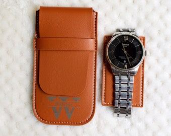 Personalisierte Leder-Uhrentasche, Reise-Uhrenetui für Männer, individuell gravierte Uhrenbox, Uhren-Organizer, Einweihungsgeschenke