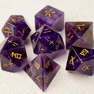 Amethyst Kanji Dice, Gemstone Dice, Dungeon And Dragon Dice Set, Astrology Dice, D&D Stone Dice, Wizard Dice, MTG Dice, RPG / Tabletop