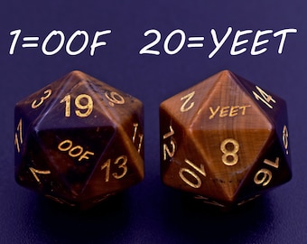 Dungeons & Dragons Dice, Single Yeet D20, Engraved Gemstone D20 Dice, RPG d20, Yeet Dice, MTG Table, Random Dice, Dice Game, DND