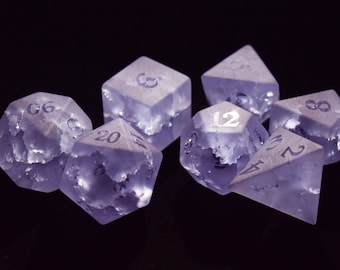 Raised Light Purple Blast Glass Dice, Dungeon And Dragon Dice Set, Frosted Lightning Zircon Dice, D&D Dice, MTG, RPG, Tabletop, Dice Rocks