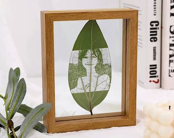 Customized Leaf Carving Photos Art, Pressed Flower, Personalized Leaf Etching, Picture Frame Leaf Ornament,  Photo Art, Wood Photo Frame