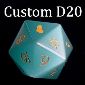 Personalized D20 Dice For DND Gamers, Customize Gemstone D20, Engrave Initial Dice, D&D, Custom Name Dice, Dungeons and Dragons, Chonk D20