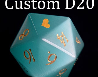 Personalized D20 Dice For DND Gamers, Customize Gemstone D20, Engrave Initial Dice, D&D, Custom Name Dice, Dungeons and Dragons, Chonk D20