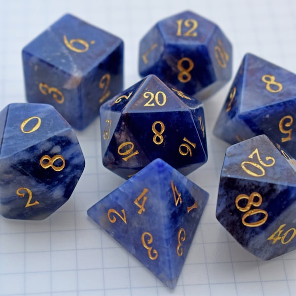 Sodalite Wizard Dice, MTG Dice, Dice Rock, D&D Dice Set, Engraved Gemstone Dice Set, Dungeon and Dragon Dice Set, RPG or Tabletop Game, DnD