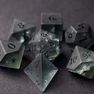 Raised Gray Blast Glass Dice, Grey Dungeon And Dragon Dice Set, MTG Dice, Frosted Lightning Zircon, D&D Dice Set, RPG or Tabletop, Dice Rock