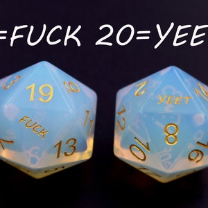 D20, Single Engraved Gemstone D20 Dice,  RPG d20, Feywild Dice,Pound Dice,  Yeet D20, Yeet Dice, MTG Game DnD, Games, Polyhedral dice set