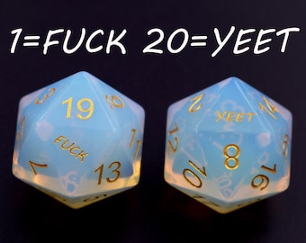 Single Engraved Gemstone D20 Dice, Dungeons & Dragons Dice, RPG d20, Yeet D20, Yeet Dice, Role Playing DnD, MTG Game, Dice Game, DnD Roller