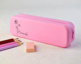 Washable Pencil Case, Customized Soft Silicone Pen Case, Custom Engraved Makeup Bag, Personalized Stationery Case, Silicone Zipper Pouch