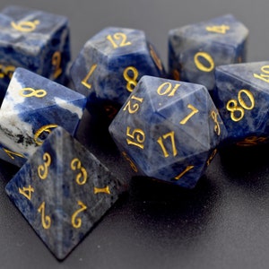 MTG Dice, Dice Rock, D&D Dice Set, Sodalite Wizard Dice, Engraved Gemstone Dice Set, Dungeon and Dragon Dice Set, RPG or Tabletop Game, DnD
