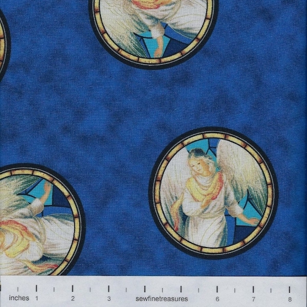 Away in a Manger by Quilting Treasures Christmas Angel Cameo Medallion on Blue Cotton Holiday Quilt Fabric 45744-Y