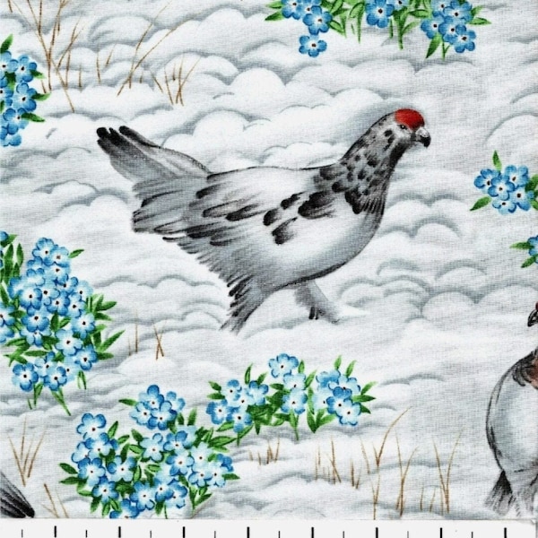 Alaska State Bird Willow Ptarmigan Flower Forget-Me-Not Cotton Quilt Fabric by Susan Ellis for Northcott OOP