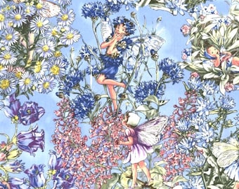 Michael Miller Periwinkle Flower Fairy Fairies on Blue Cicely Mary Barker Fabric by the Yard or Select Length DM3881-PERI