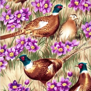 Northcott South Dakota State Bird Ring-Necked Pheasant American Pasque Flower Suzan Ellis OOP Fabric by the Yard or Select Length 228-10