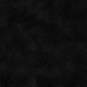 May include: A black background with a scattered pattern of small gold dots.