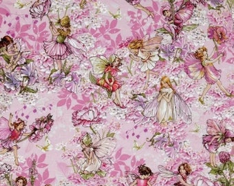 Michael Miller Petal Flower Fairy Pink Fairies Cicely Mary Barker Fabric by the Yard or Select Length DC5057-PINK