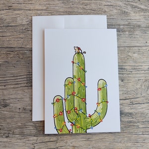 Cactus Holiday Card SAGUARO CACTUS Christmas Card Original Art Desert Southwest Greeting Cards by Random