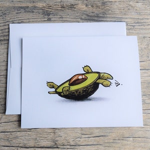 Turtle Greeting Card/ Avocado/ Tortoise/ Turtle Note Card/ Blank Card/ Thank You Card/ Fine Art Card/ Random