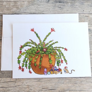Cactus Holiday Card CHRISTMAS CACTUS Original Art Card Desert Greeting Cards by Random