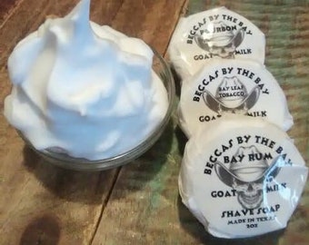 Mens Goat Milk Shave Soap Trio Refill Pucks Gift Bay Leaf Tobacco Bay Rum Bourbon Beer Shave Soap Set Dry Sensitive Eczema Psoriasis Skin