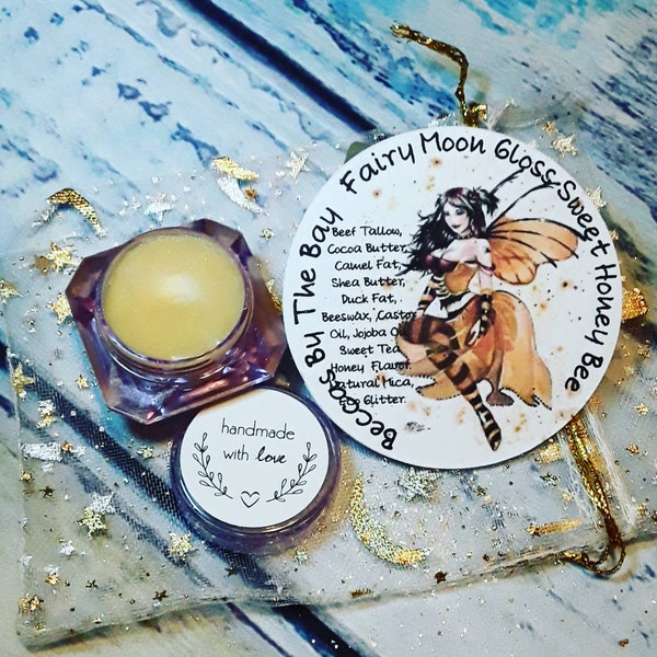 Honey Bee Lip Gloss Fat Wax Balm Fairy Moon Gold Shimmer Purple Valentines Day Self Care For Her Mom Sister Girls Witch Pagan Gothic Gifts