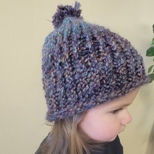 Toddler Purple and blue Beanie, Christmas Gift, Toddler Beanie, Pom Pom Beanie, Variegated beanie, Crochet hat, Mommy and Me Hat
