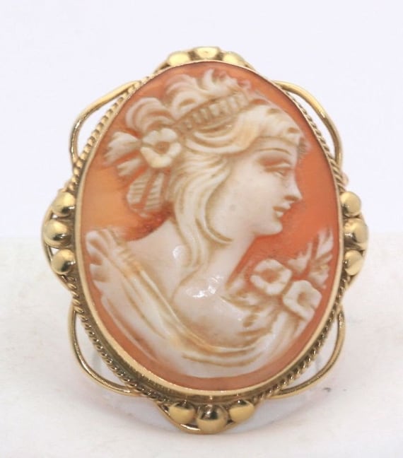 Vintage Cameo Pin Brooch Pendant Necklace 14k Gold