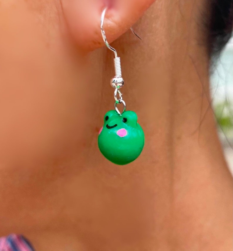 Frog Clay Earrings Handmade Handpainted Cute Etsy New Zealand