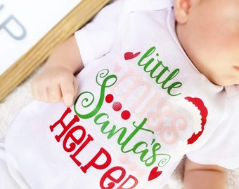 Little Miss Santas Helper Bodysuit, Christmas Bodysuit, Shopping, Holiday, Baby Girl, Baby Shower Gift