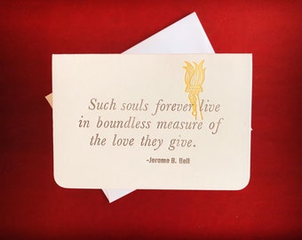 Jerome B. Bell notecard: Such souls forever live... letterpress-printed card