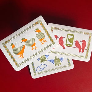 Juego de 3 tarjetas navideñas impresas en lettperpress "12 días de Navidad"