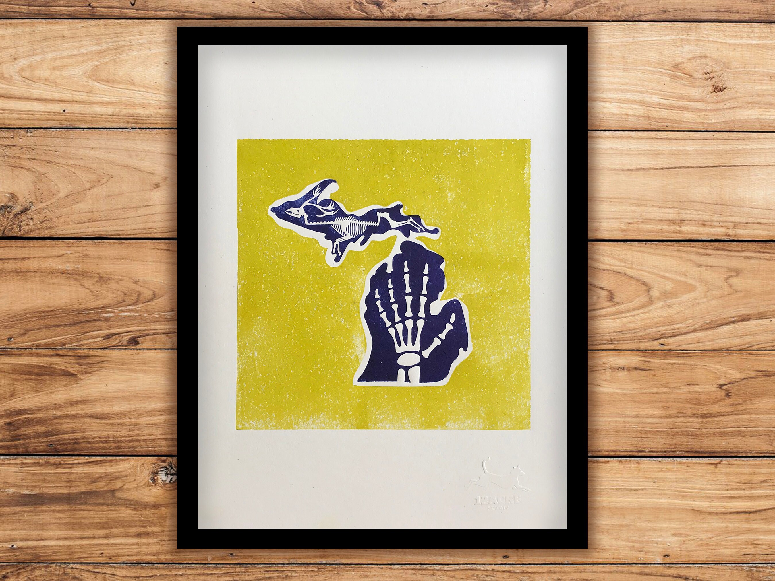 Michigan Xray 11x14 unframed Print, Blue and Yellow/gold. Etsy