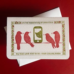 Four Calling Birds im Letterpress-Druck gedruckte Urlaubskarte