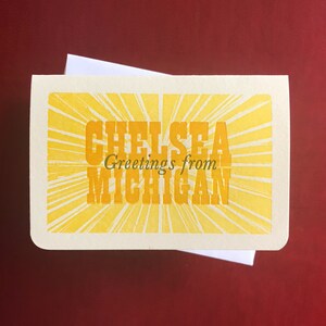 Salutations de Chelsea Michigan carte imprimée typographique