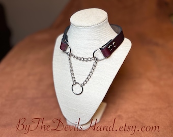 Horween Chromexcel Leather Collar with Chain Leash - Navy, Oxblood, Black