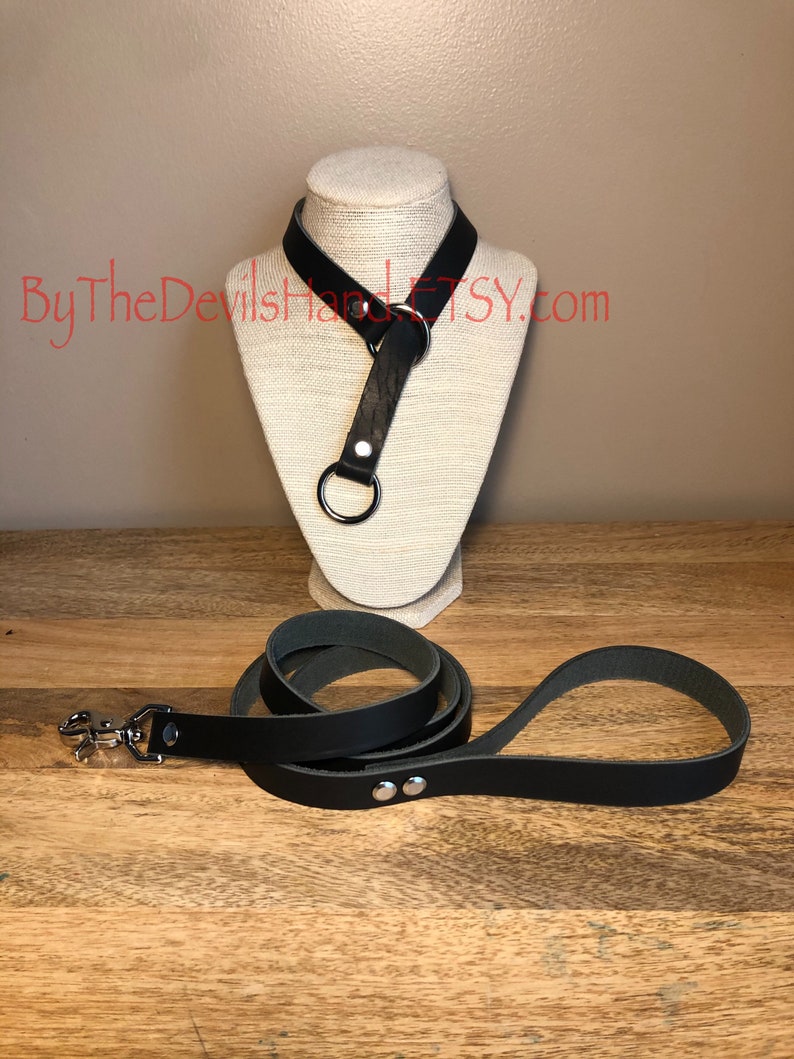Leather Choke Collar With Matching Leash In Black Essex Super Soft Horween Leather Pretty, Functional, Durable BKE-BE image 5