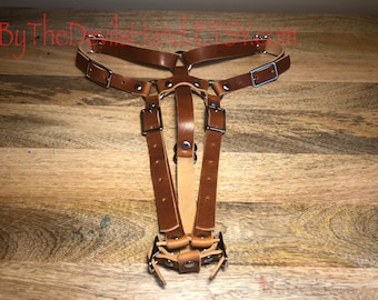 Massage Wand Harness Horween Cavalier Sunflower Gold Leather: Adjustable Fit  - Hitachi, Doxy, Lelo; All Similar Compatible.