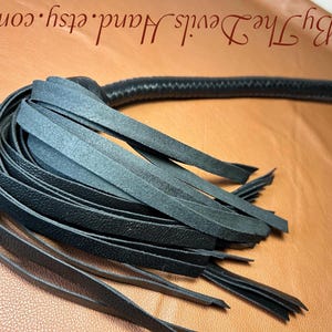 Lollipop Flogger - Long Handle Black Satin - Lush Rich Color Leather - 34 Inches