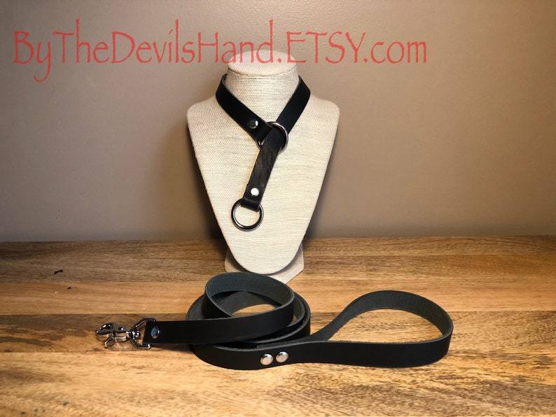 Leather Choke Collar With Matching Leash In Black Essex Super Soft Horween Leather Pretty, Functional, Durable BKE-BE image 2