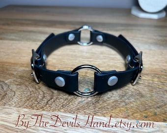 Dual O-Ring Vegan Equestrian Collar with Matching Leash - Black
