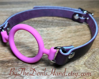 Pink O Ring Gag - Plum Purple Cavalier Leather (CIP-BE)