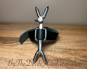 Heretic’s Fork Pointed Collar With Horween Black Essex Leather Strap - Adjustable (BKE-BE)