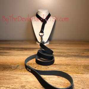 Leather Choke Collar With Matching Leash In Black Essex Super Soft Horween Leather Pretty, Functional, Durable BKE-BE image 3