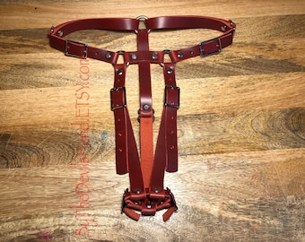 Massage Wand Harness Horween Cavalier London Bus Red Leather: Adjustable Fit  - Hitachi, Doxy, Lelo; All Similar Compatible.